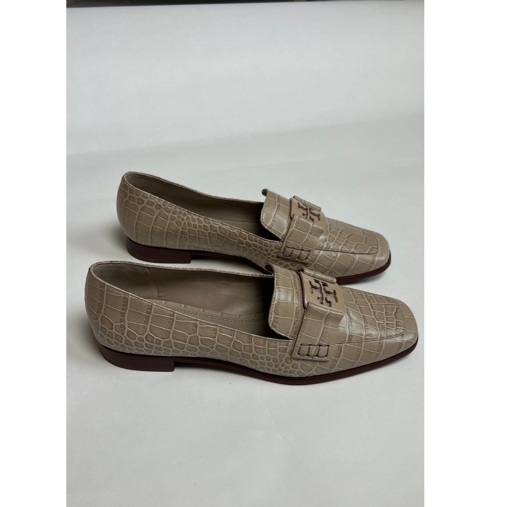 Tory Burch Georgia Sand Croc Embossed Leather Loafers Square Toe 83320 Size 10M - Picture 1 of 9